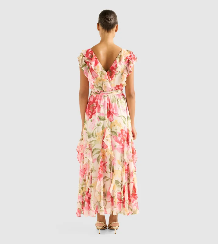 forever new  NAYA Printed Ruffle Maxi Dress for Women | Best Price UAE